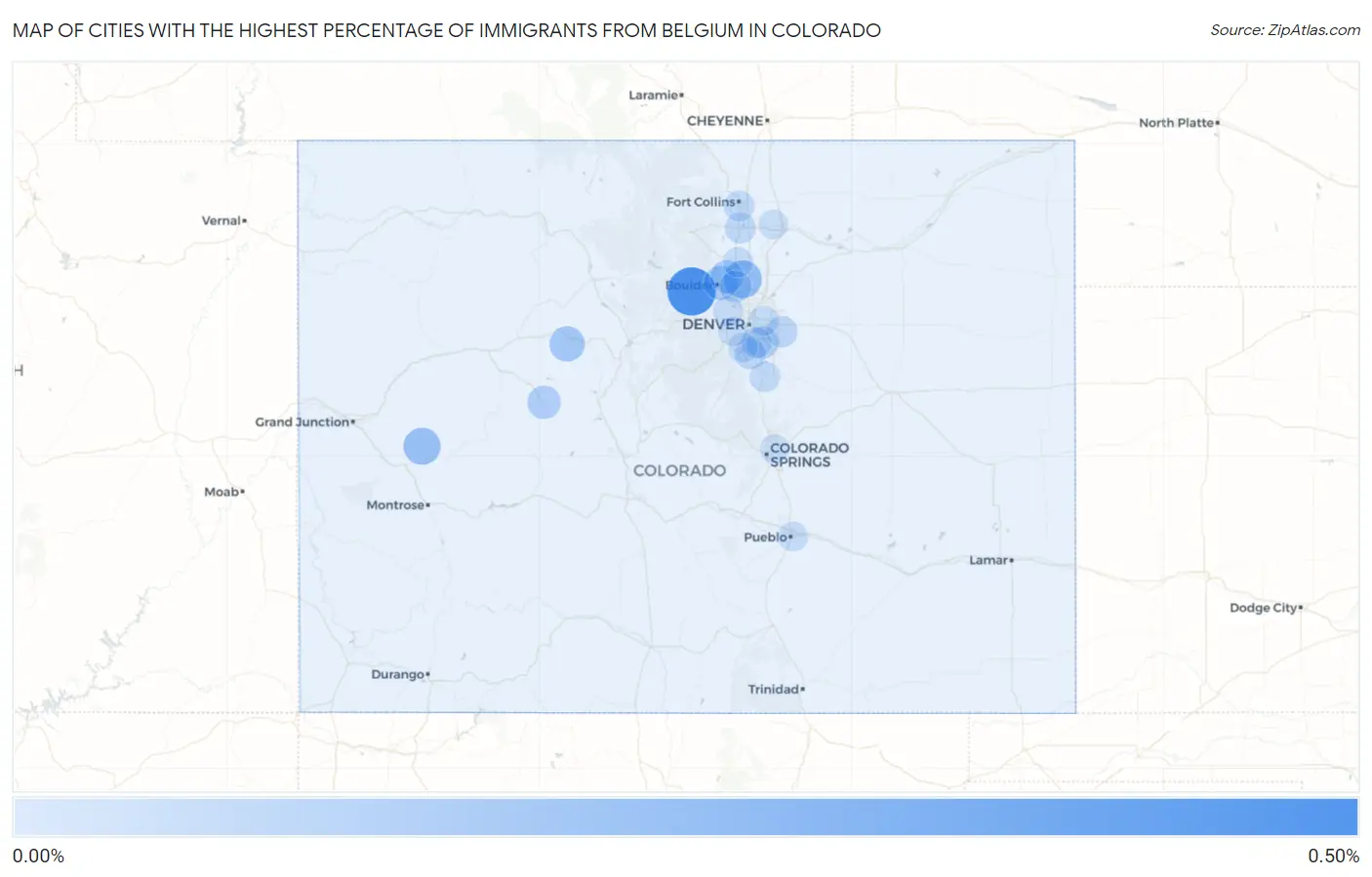 Cities with the Highest Percentage of Immigrants from Belgium in Colorado Map