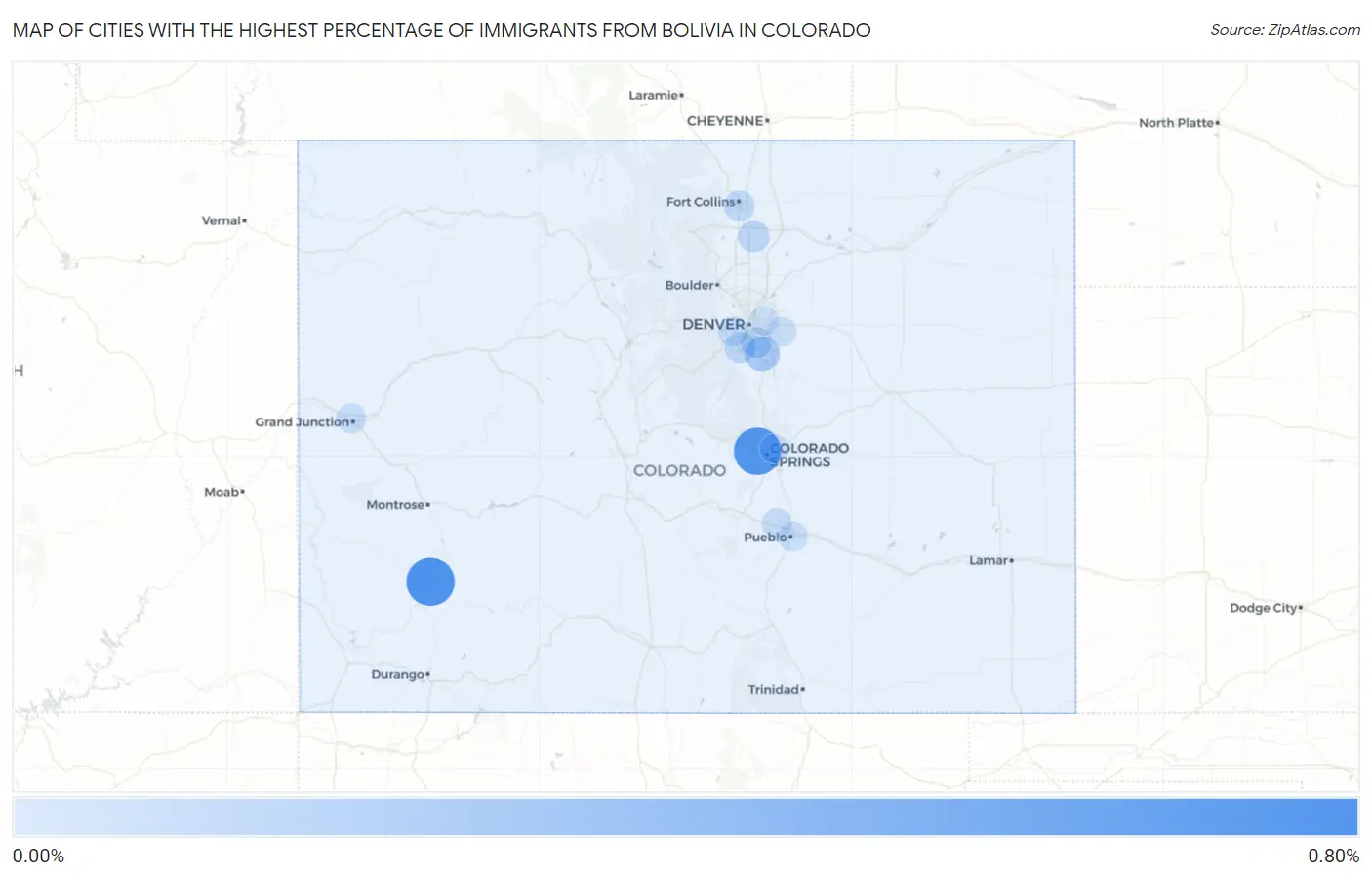 Cities with the Highest Percentage of Immigrants from Bolivia in Colorado Map