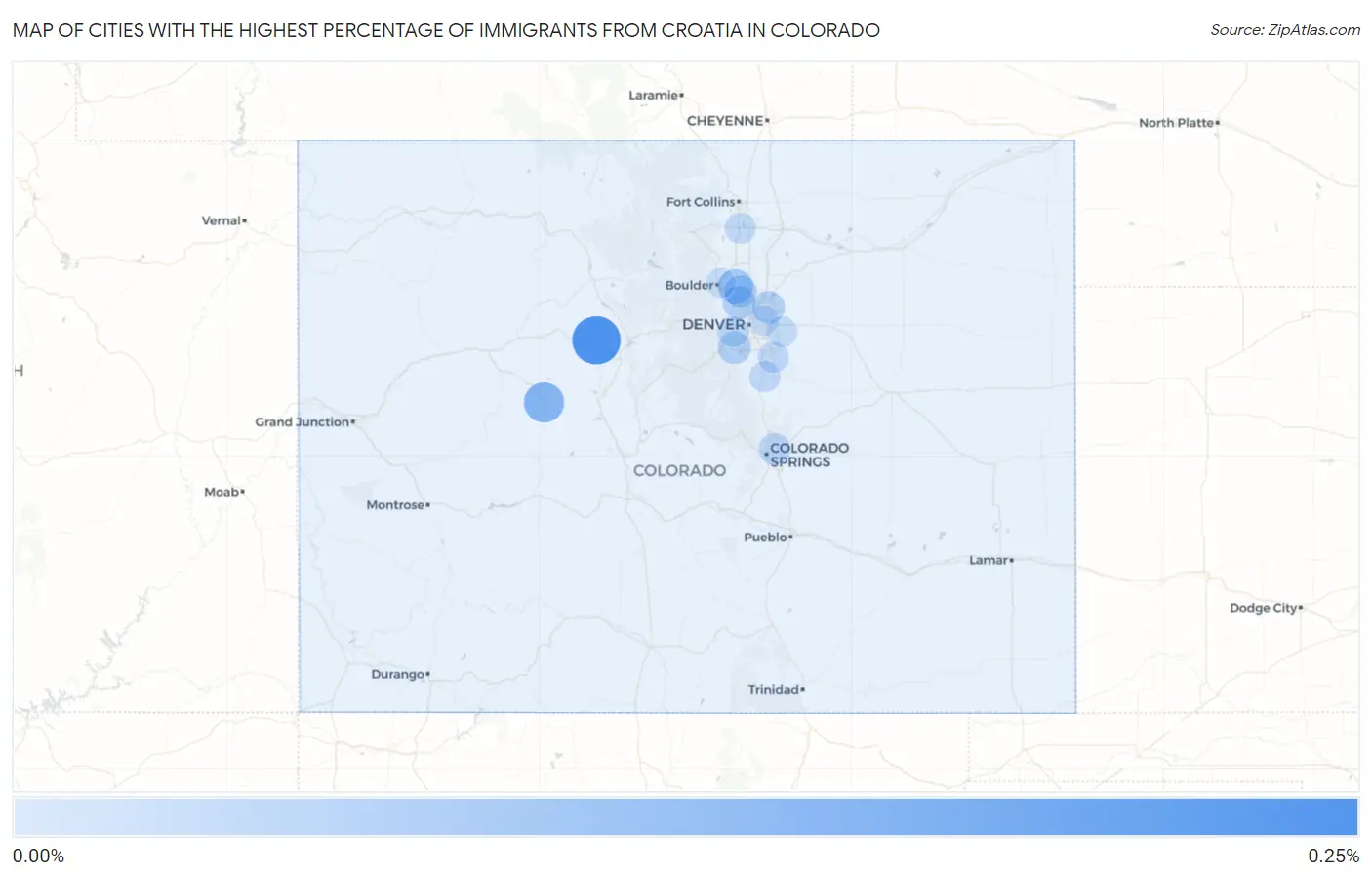 Cities with the Highest Percentage of Immigrants from Croatia in Colorado Map