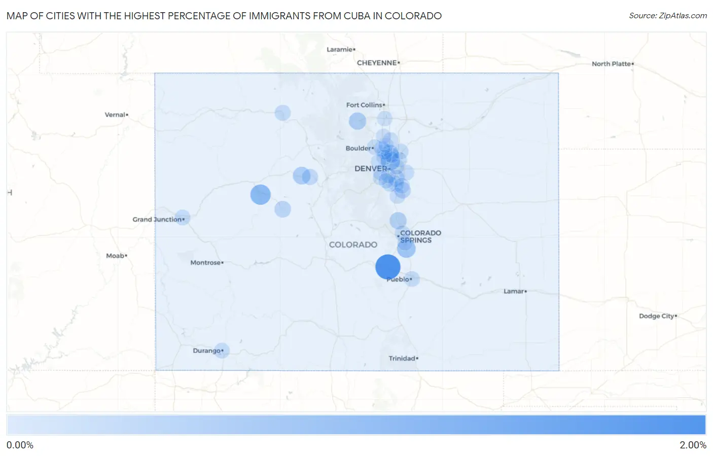 Cities with the Highest Percentage of Immigrants from Cuba in Colorado Map