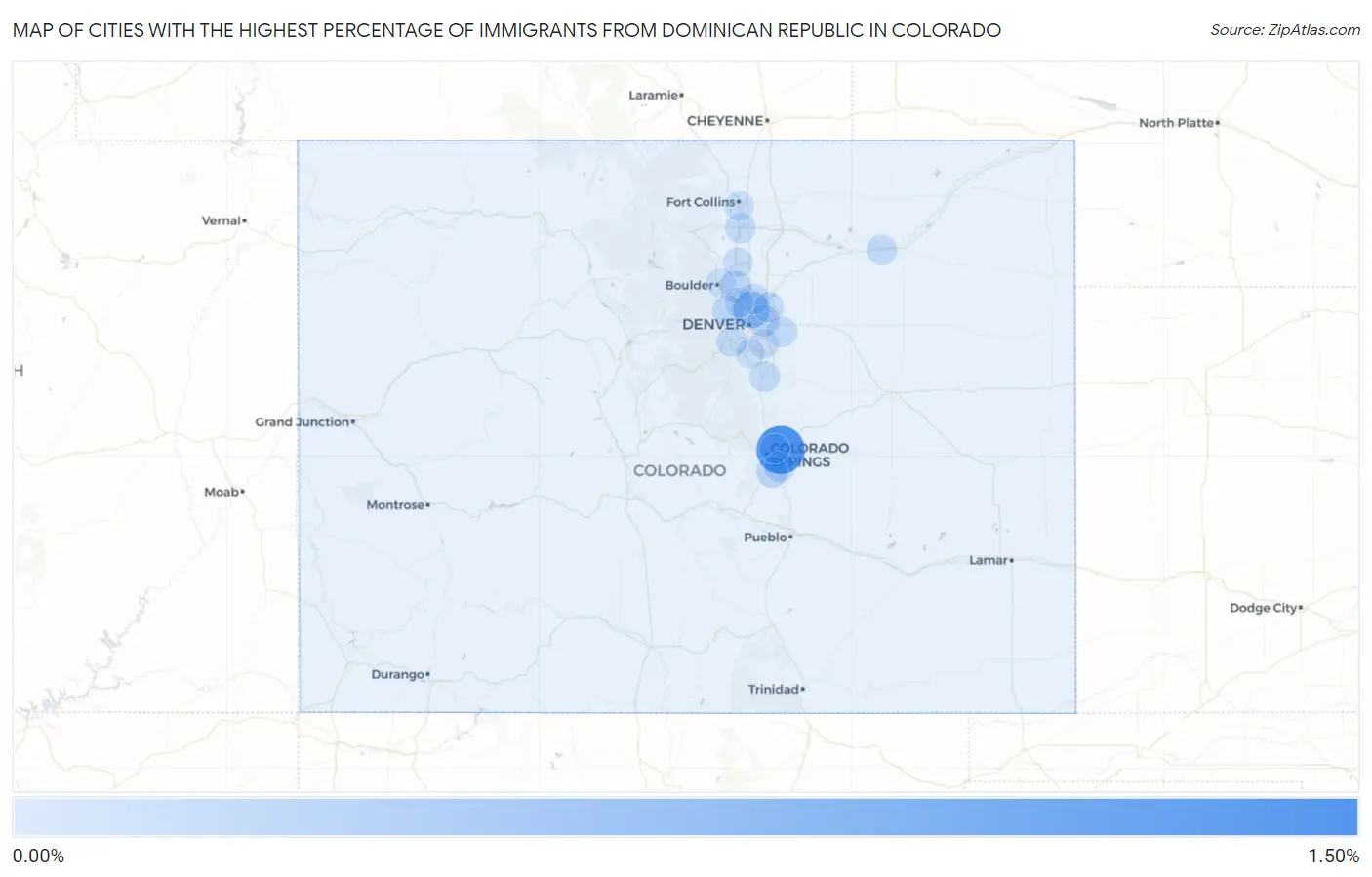 Cities with the Highest Percentage of Immigrants from Dominican Republic in Colorado Map