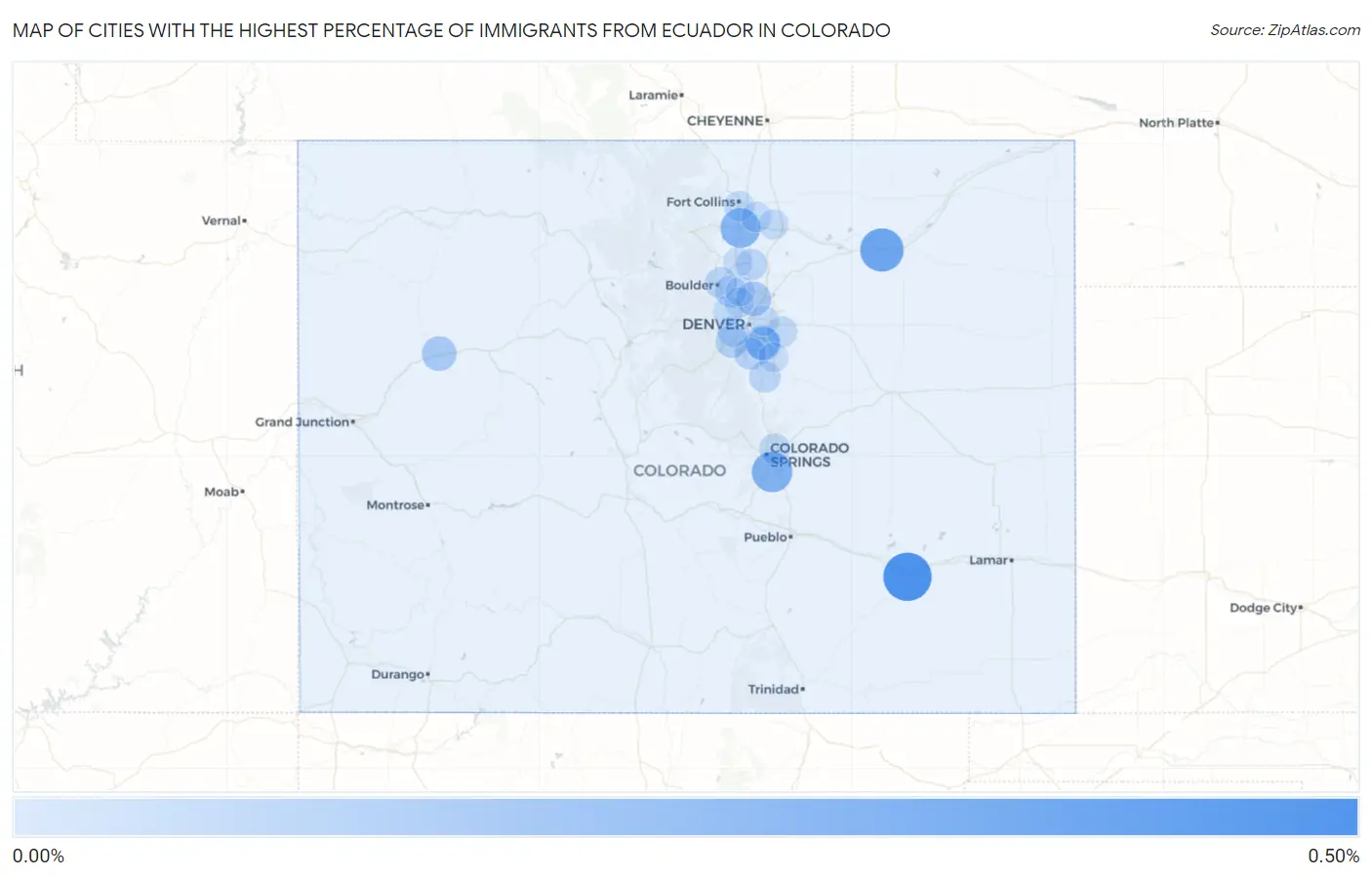Cities with the Highest Percentage of Immigrants from Ecuador in Colorado Map