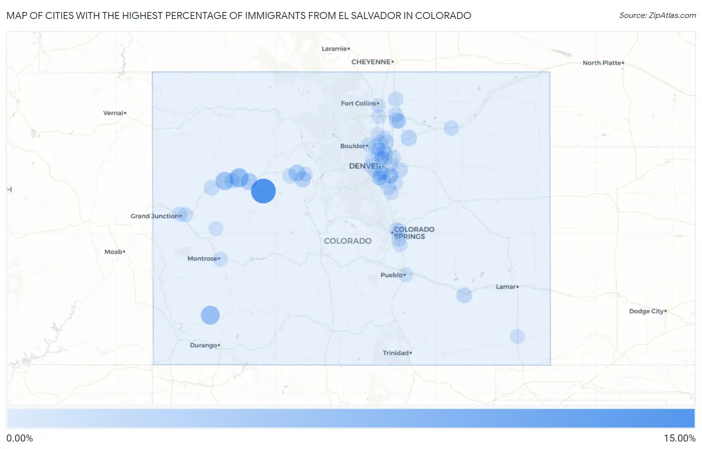 Cities with the Highest Percentage of Immigrants from El Salvador in Colorado Map