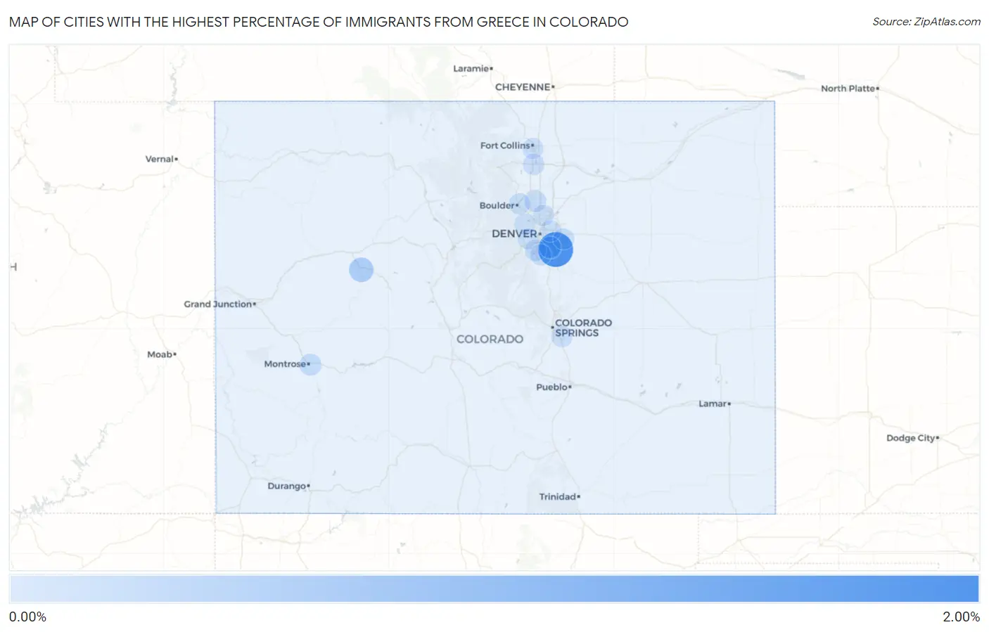 Cities with the Highest Percentage of Immigrants from Greece in Colorado Map