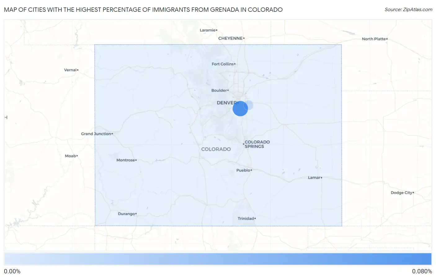 Cities with the Highest Percentage of Immigrants from Grenada in Colorado Map