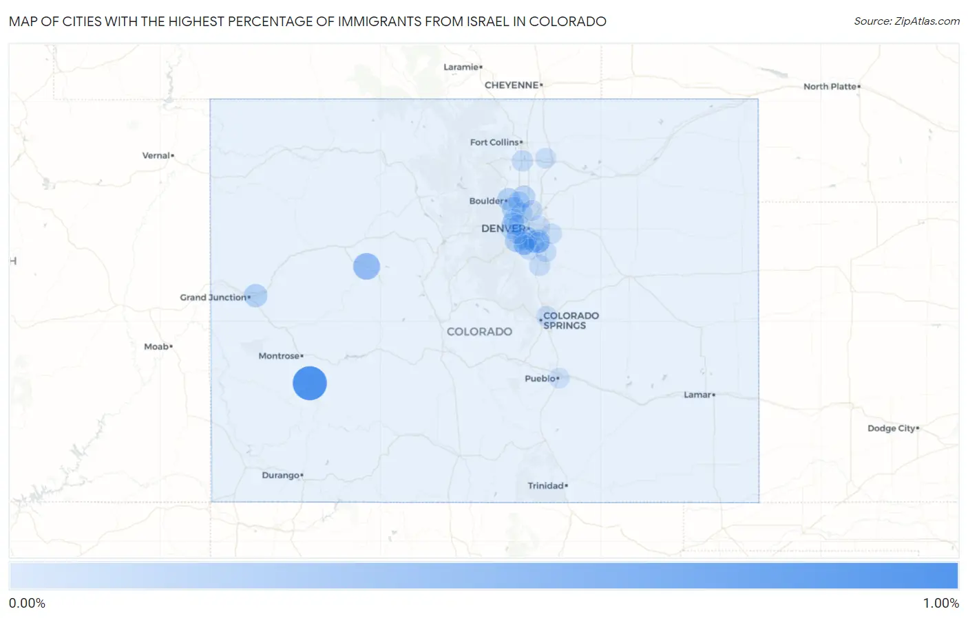 Cities with the Highest Percentage of Immigrants from Israel in Colorado Map