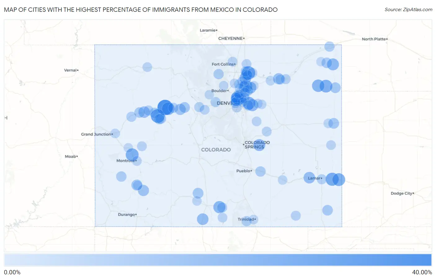 Cities with the Highest Percentage of Immigrants from Mexico in Colorado Map