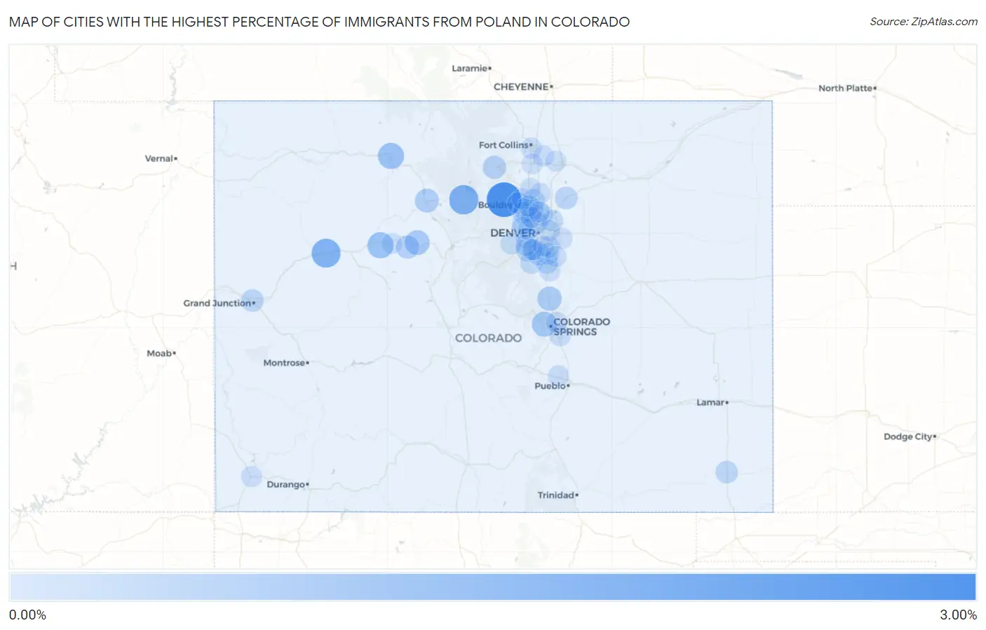 Cities with the Highest Percentage of Immigrants from Poland in Colorado Map