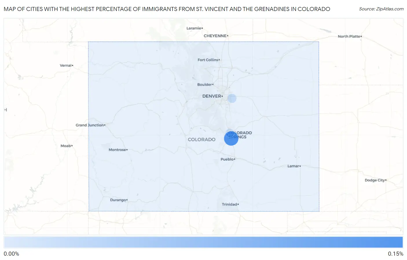 Cities with the Highest Percentage of Immigrants from St. Vincent and the Grenadines in Colorado Map