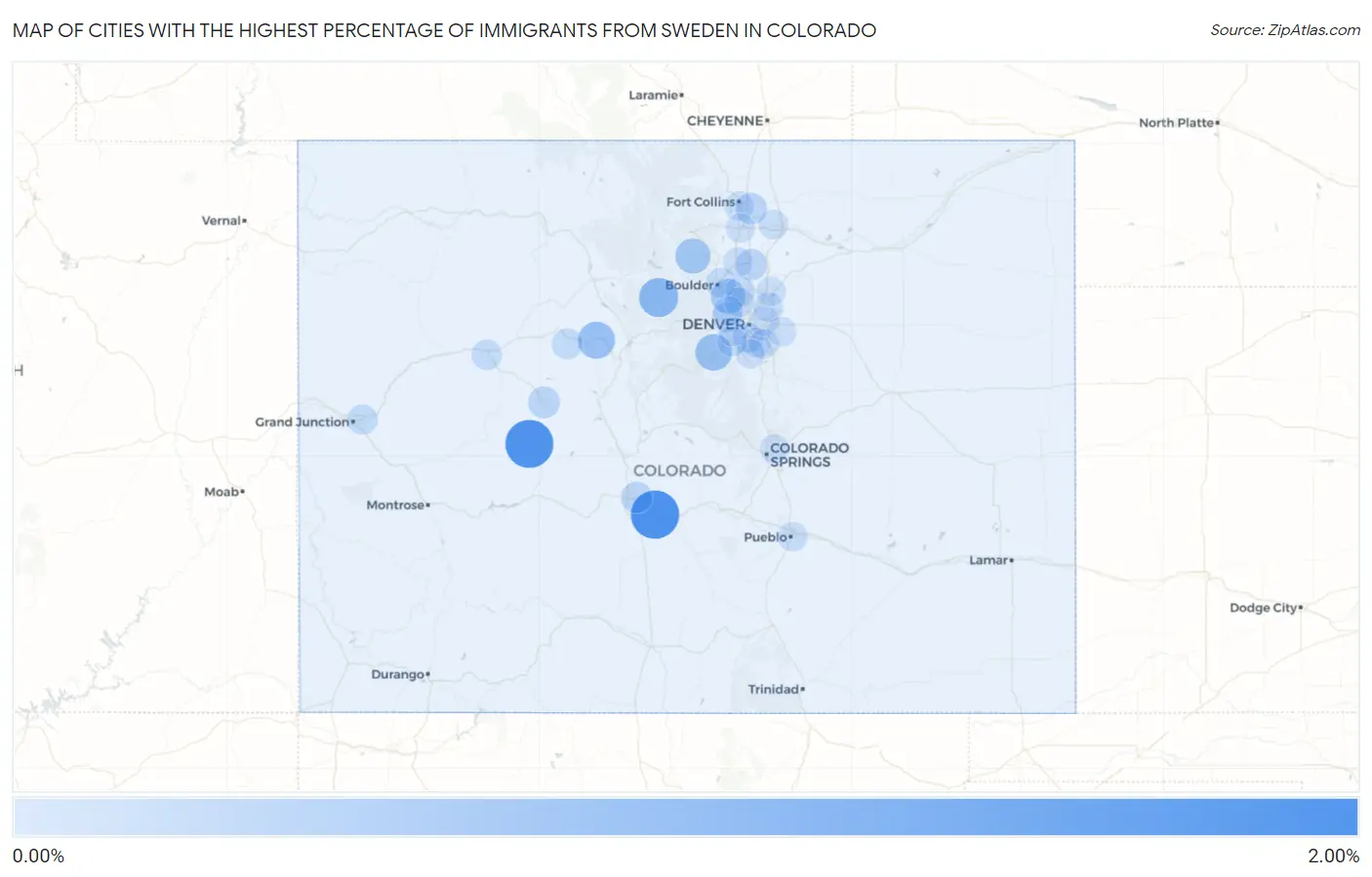 Cities with the Highest Percentage of Immigrants from Sweden in Colorado Map