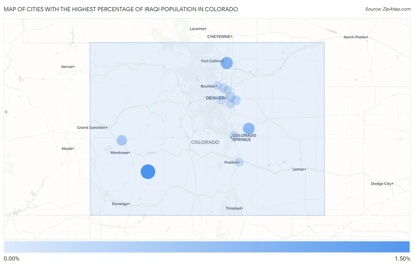 Cities with the Highest Percentage of Iraqi Population in Colorado Map