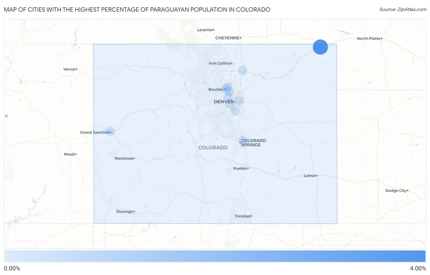 Cities with the Highest Percentage of Paraguayan Population in Colorado Map