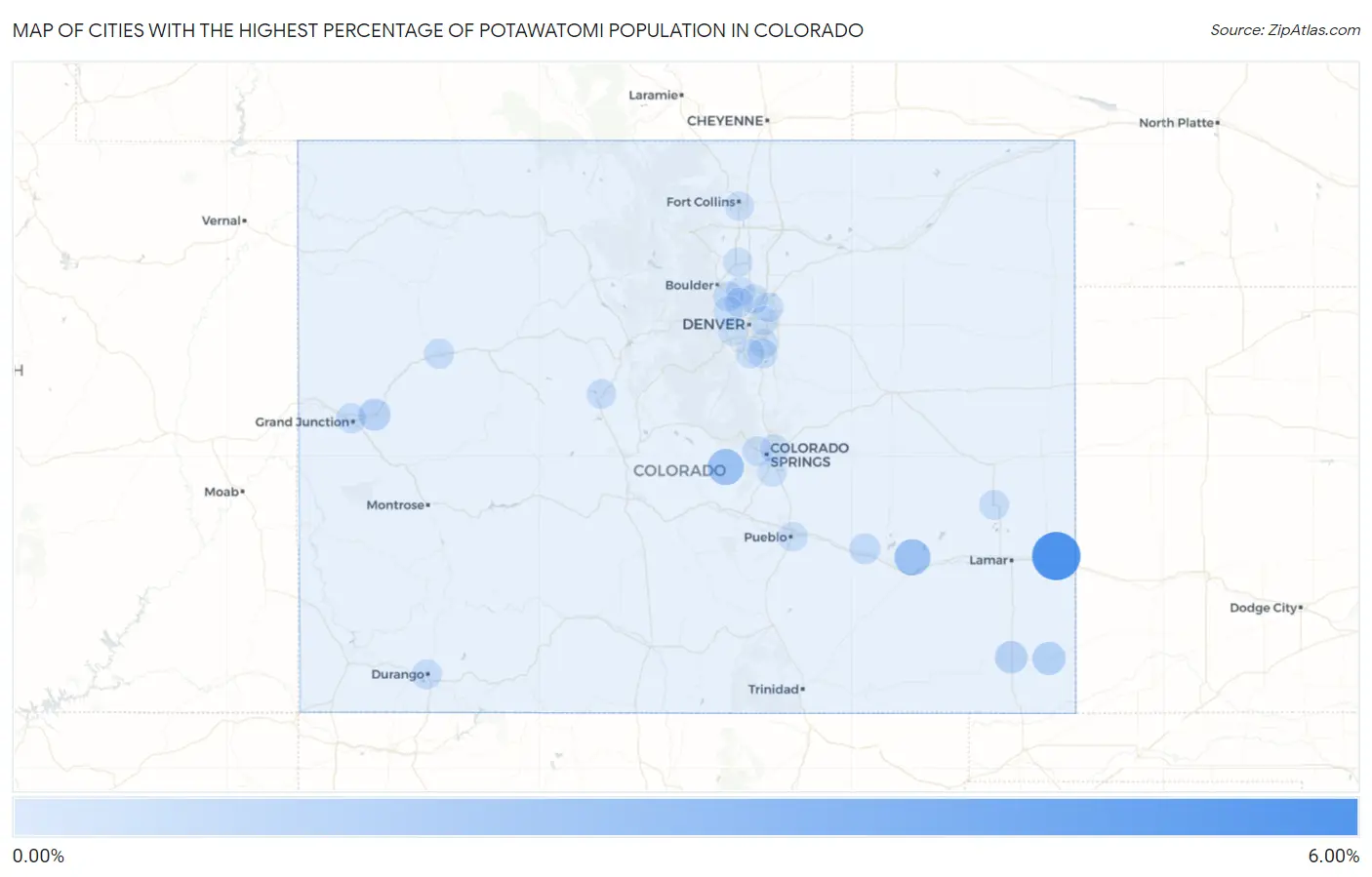 Cities with the Highest Percentage of Potawatomi Population in Colorado Map