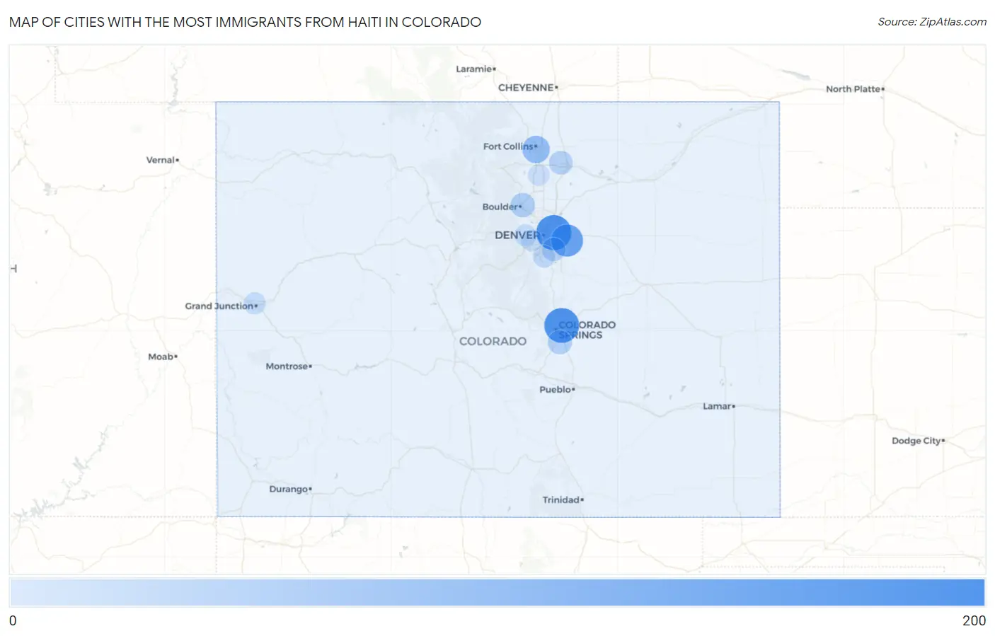 Cities with the Most Immigrants from Haiti in Colorado Map