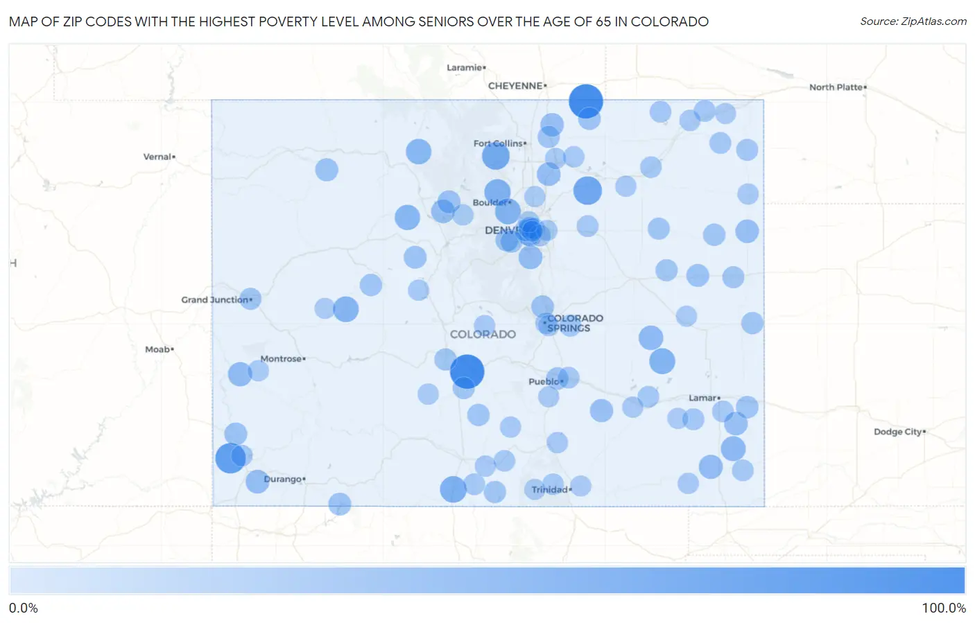 Zip Codes with the Highest Poverty Level Among Seniors Over the Age of 65 in Colorado Map