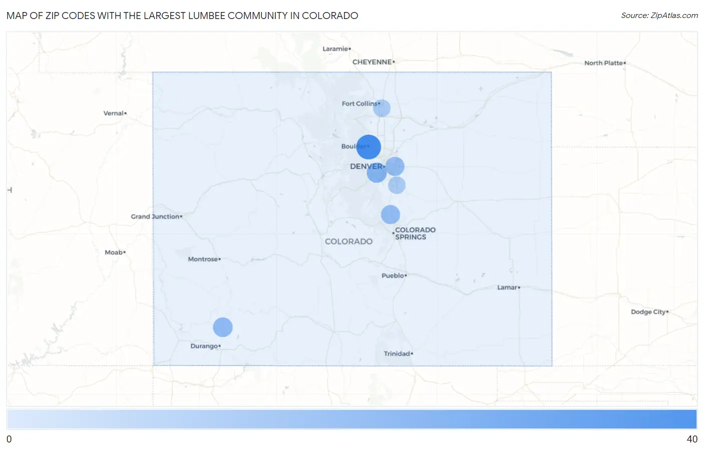 Zip Codes with the Largest Lumbee Community in Colorado Map