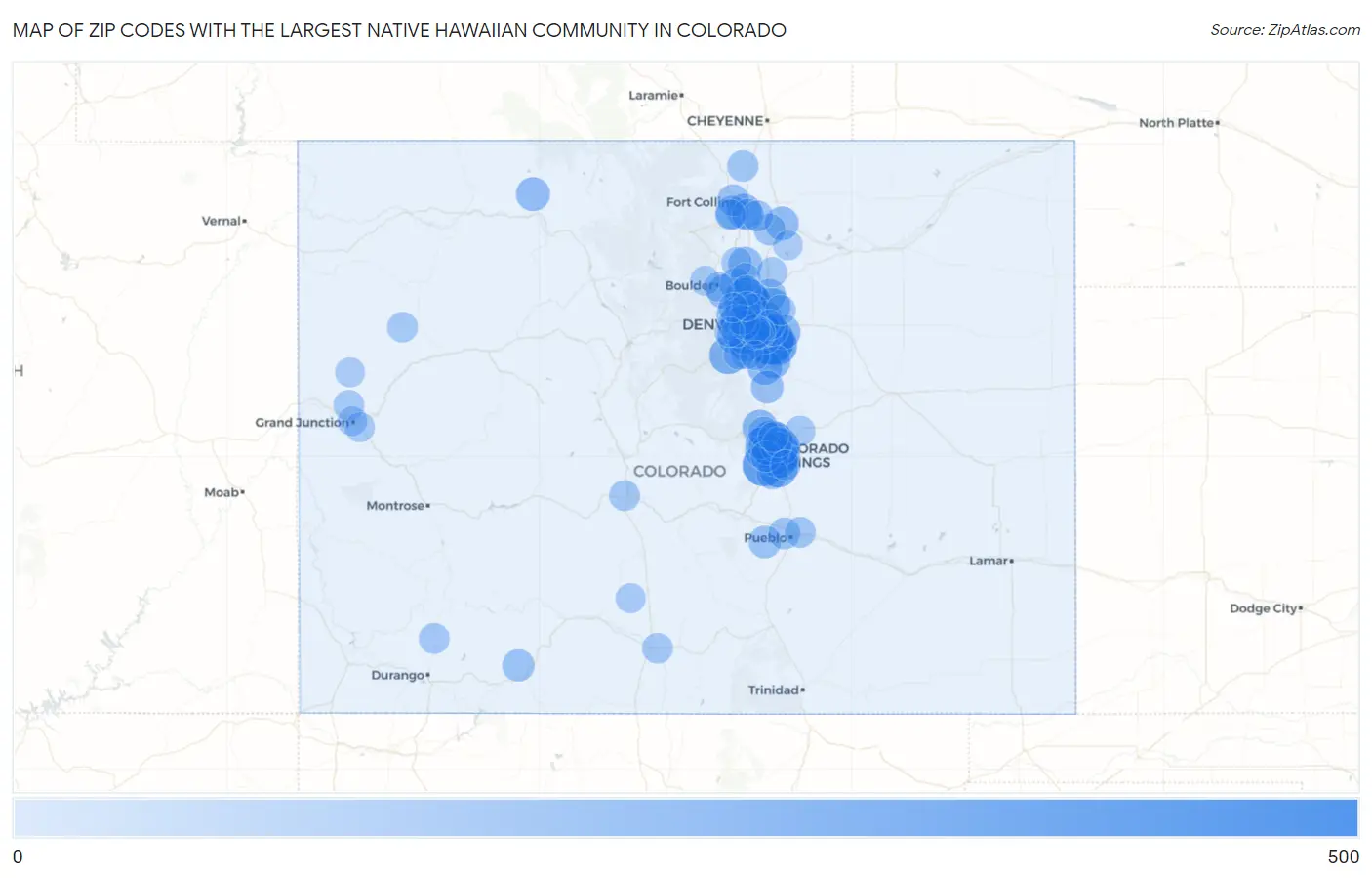 Zip Codes with the Largest Native Hawaiian Community in Colorado Map