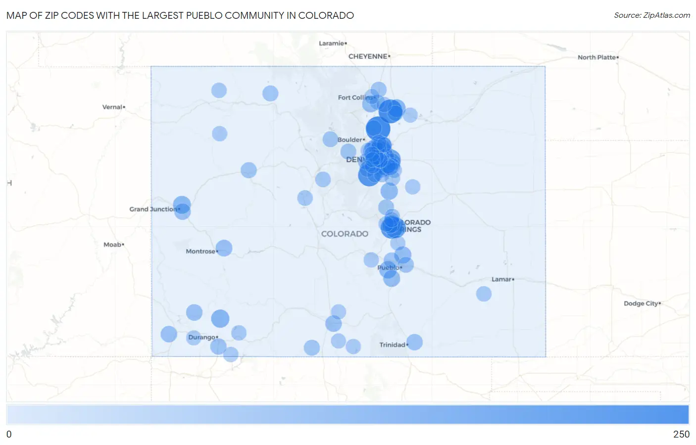 Zip Codes with the Largest Pueblo Community in Colorado Map
