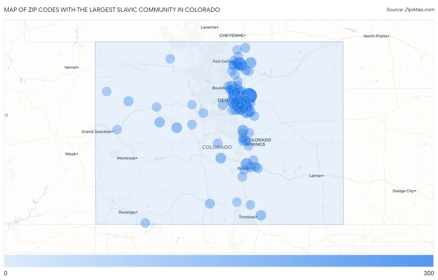 Zip Codes with the Largest Slavic Community in Colorado Map