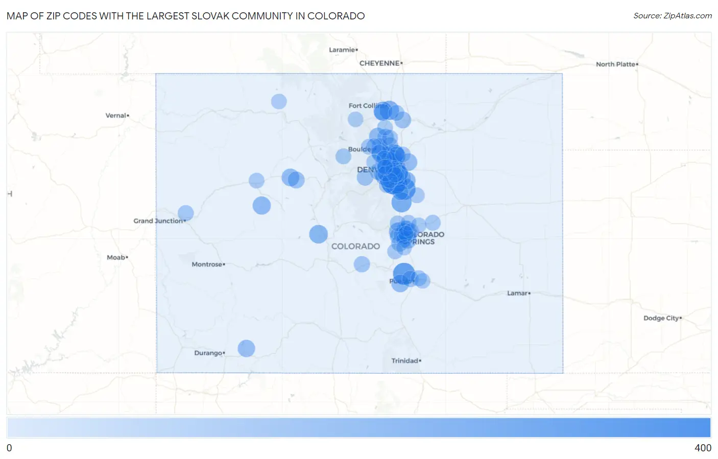 Zip Codes with the Largest Slovak Community in Colorado Map