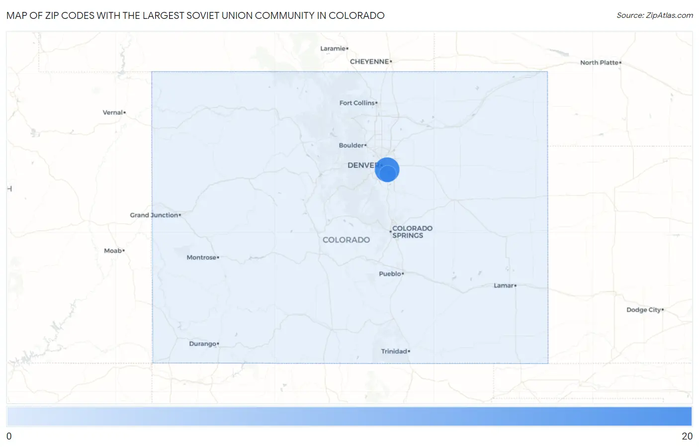 Zip Codes with the Largest Soviet Union Community in Colorado Map