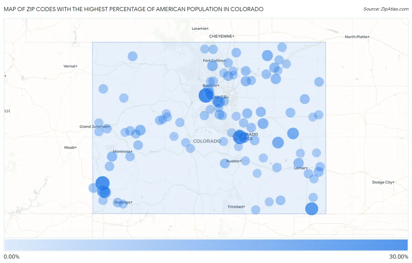 Zip Codes with the Highest Percentage of American Population in Colorado Map