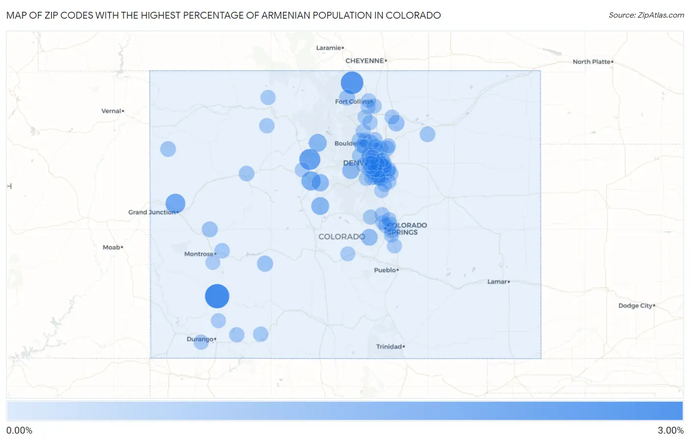 Zip Codes with the Highest Percentage of Armenian Population in Colorado Map