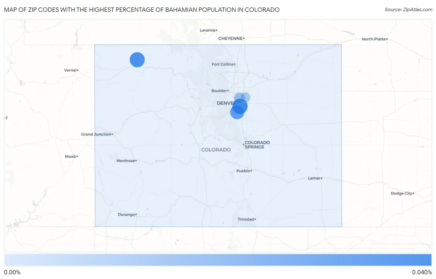 Zip Codes with the Highest Percentage of Bahamian Population in Colorado Map