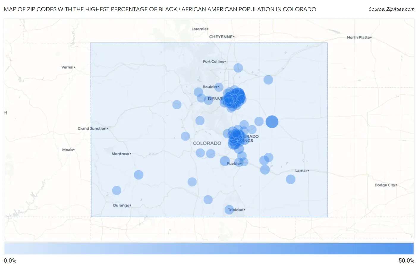 Zip Codes with the Highest Percentage of Black / African American Population in Colorado Map