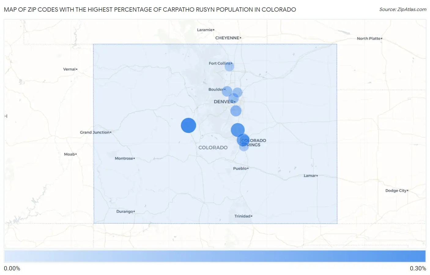Zip Codes with the Highest Percentage of Carpatho Rusyn Population in Colorado Map
