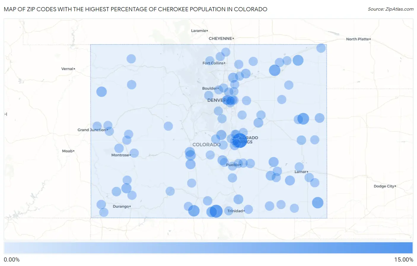 Zip Codes with the Highest Percentage of Cherokee Population in Colorado Map