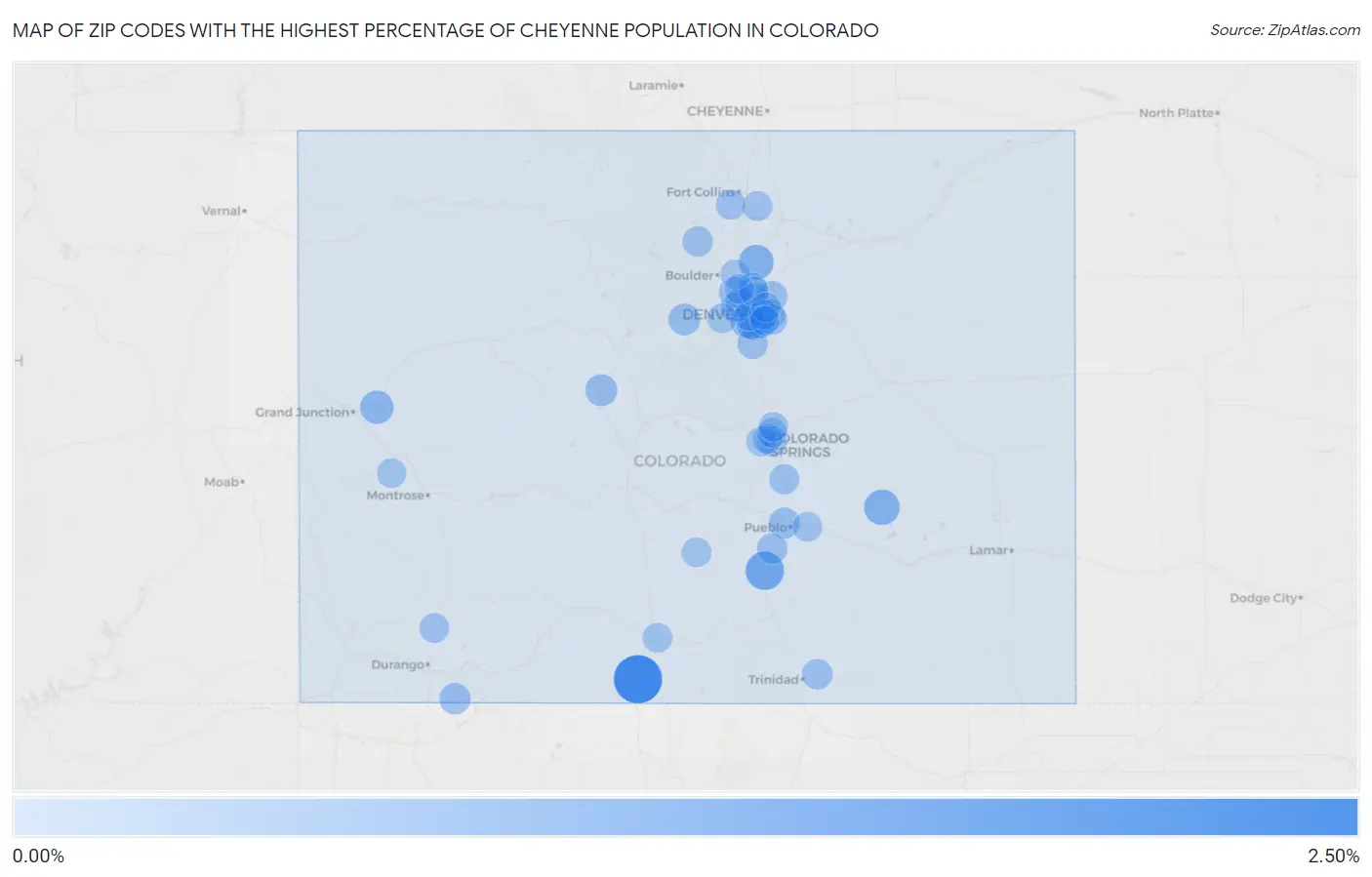 Zip Codes with the Highest Percentage of Cheyenne Population in Colorado Map
