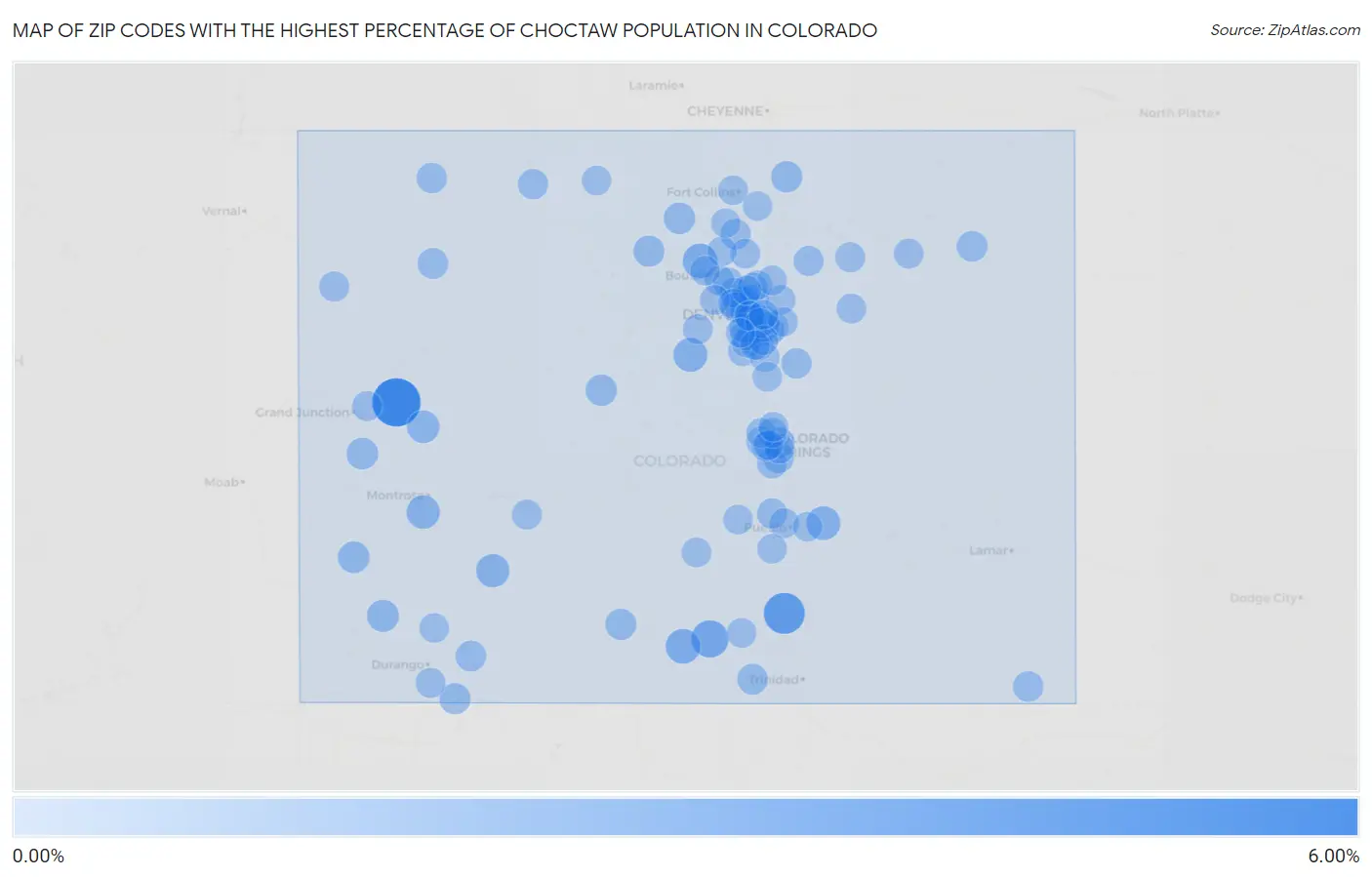 Zip Codes with the Highest Percentage of Choctaw Population in Colorado Map