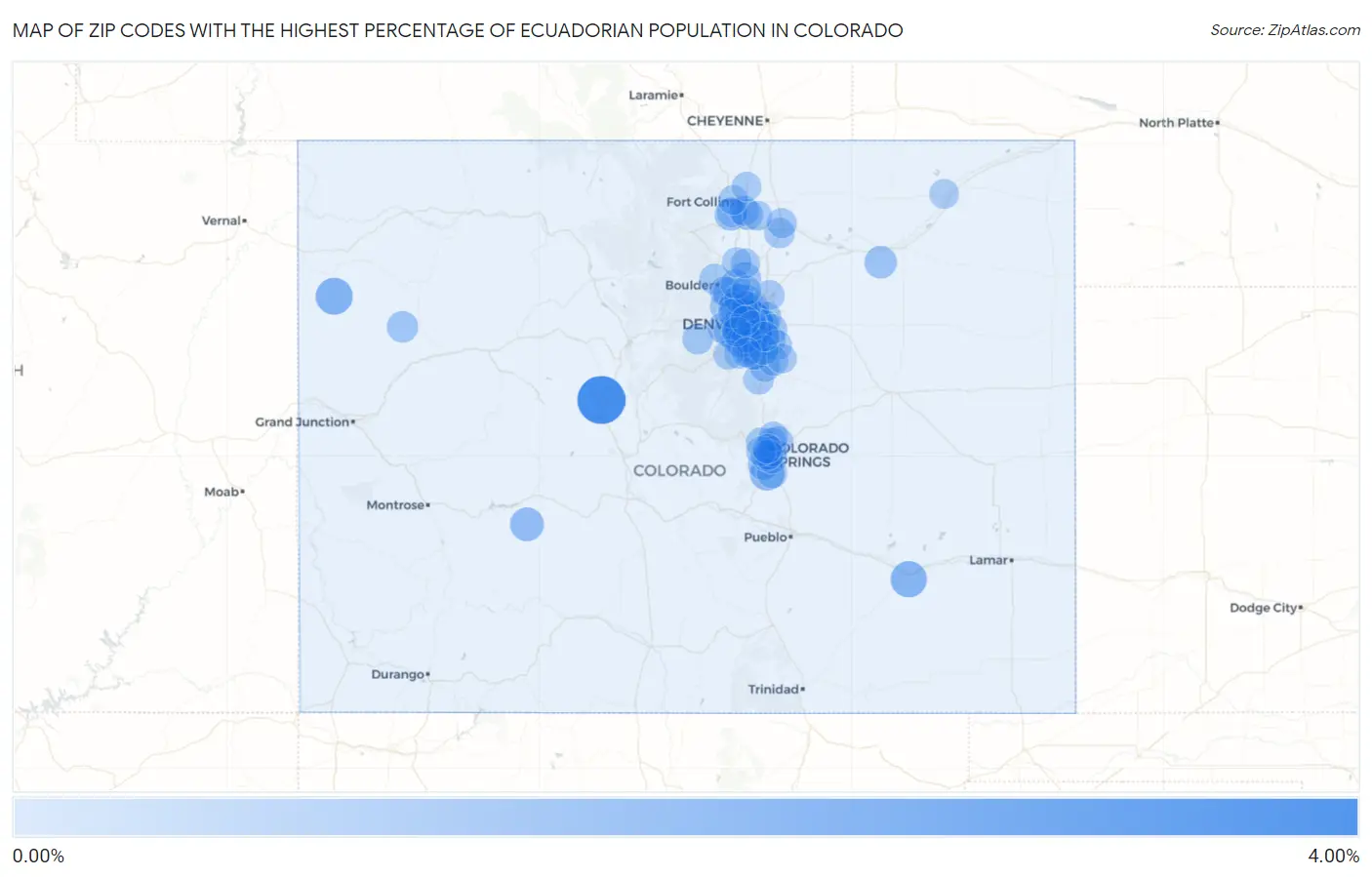 Zip Codes with the Highest Percentage of Ecuadorian Population in Colorado Map
