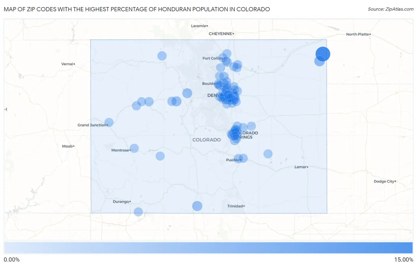 Zip Codes with the Highest Percentage of Honduran Population in Colorado Map