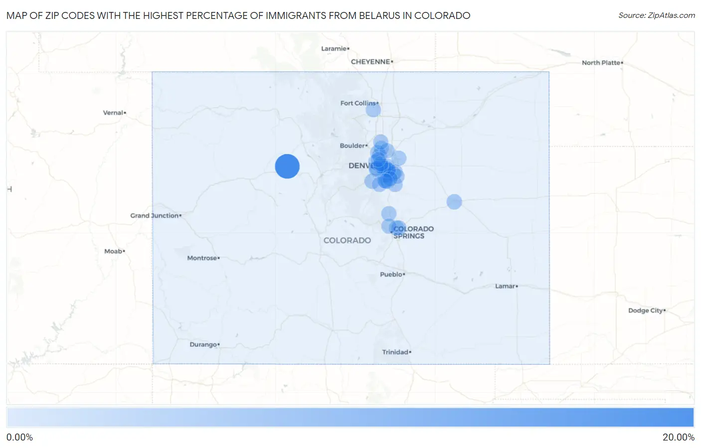 Zip Codes with the Highest Percentage of Immigrants from Belarus in Colorado Map