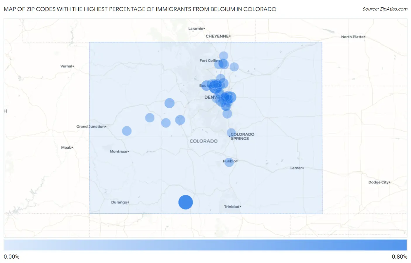 Zip Codes with the Highest Percentage of Immigrants from Belgium in Colorado Map
