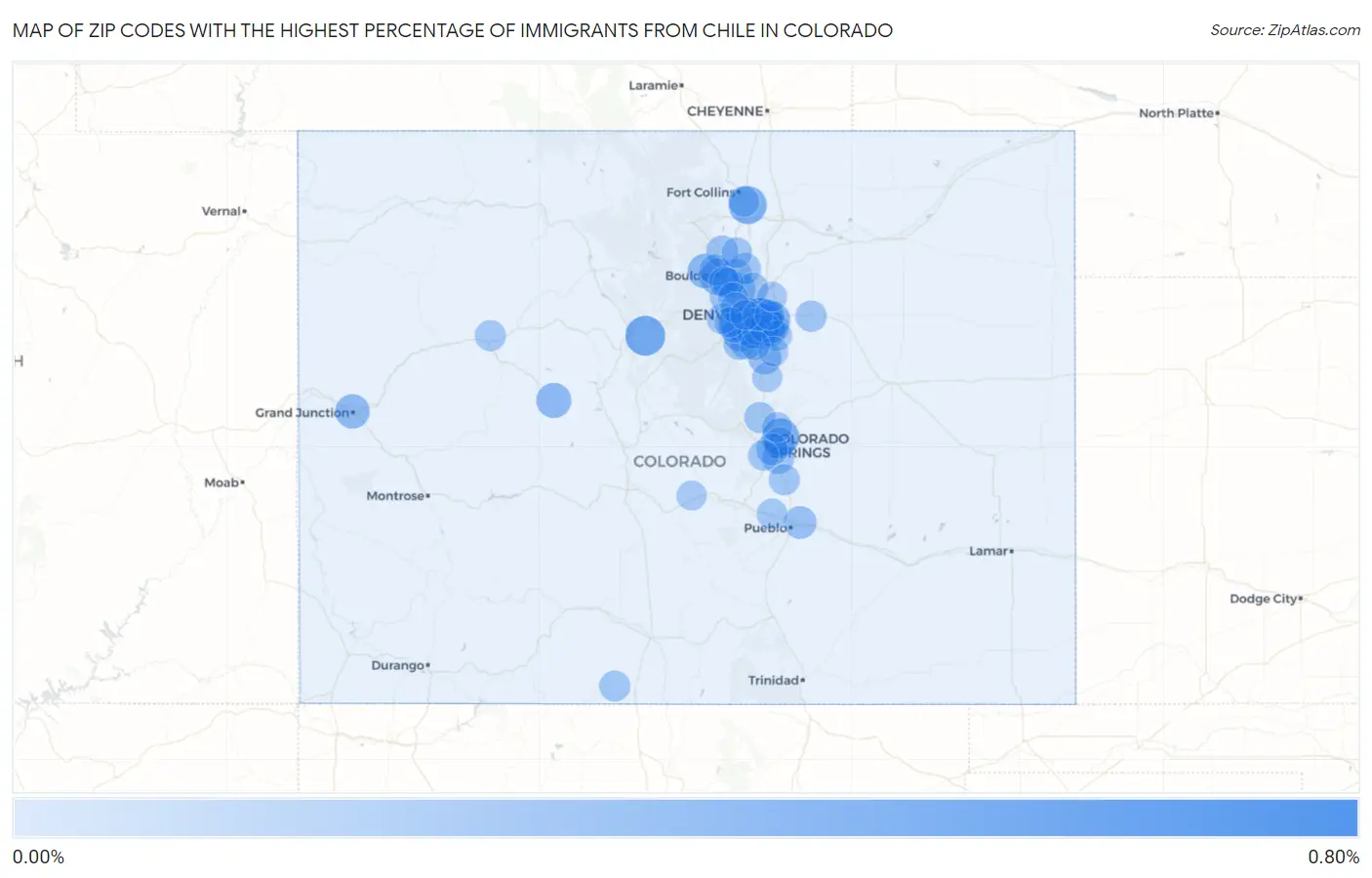 Zip Codes with the Highest Percentage of Immigrants from Chile in Colorado Map