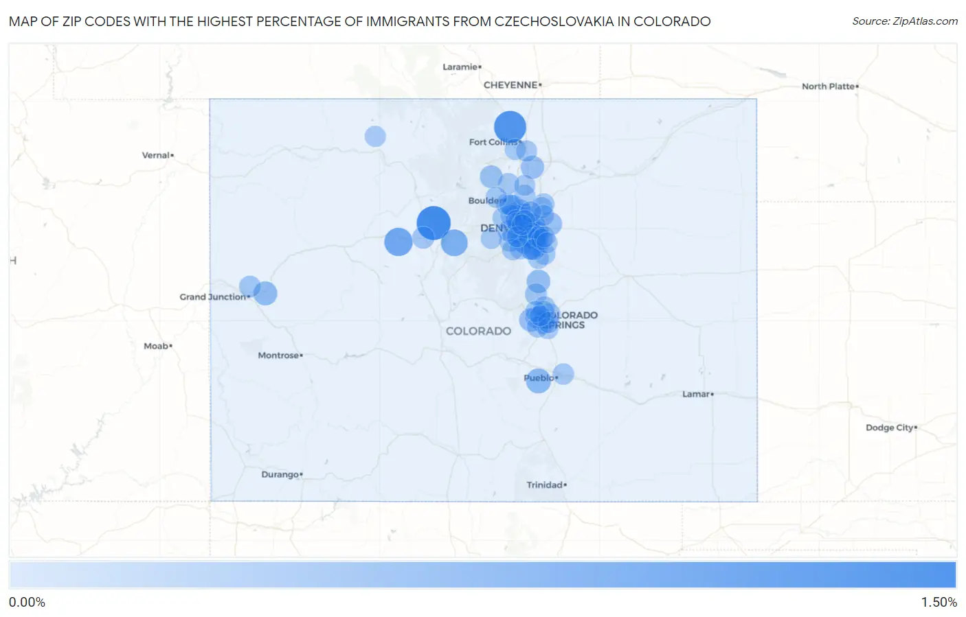 Zip Codes with the Highest Percentage of Immigrants from Czechoslovakia in Colorado Map