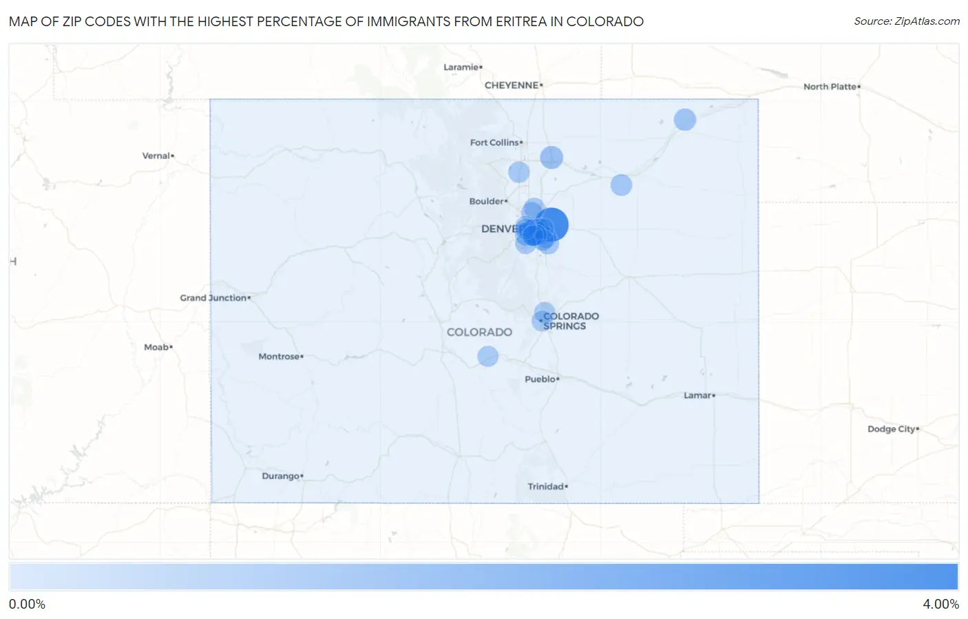 Zip Codes with the Highest Percentage of Immigrants from Eritrea in Colorado Map