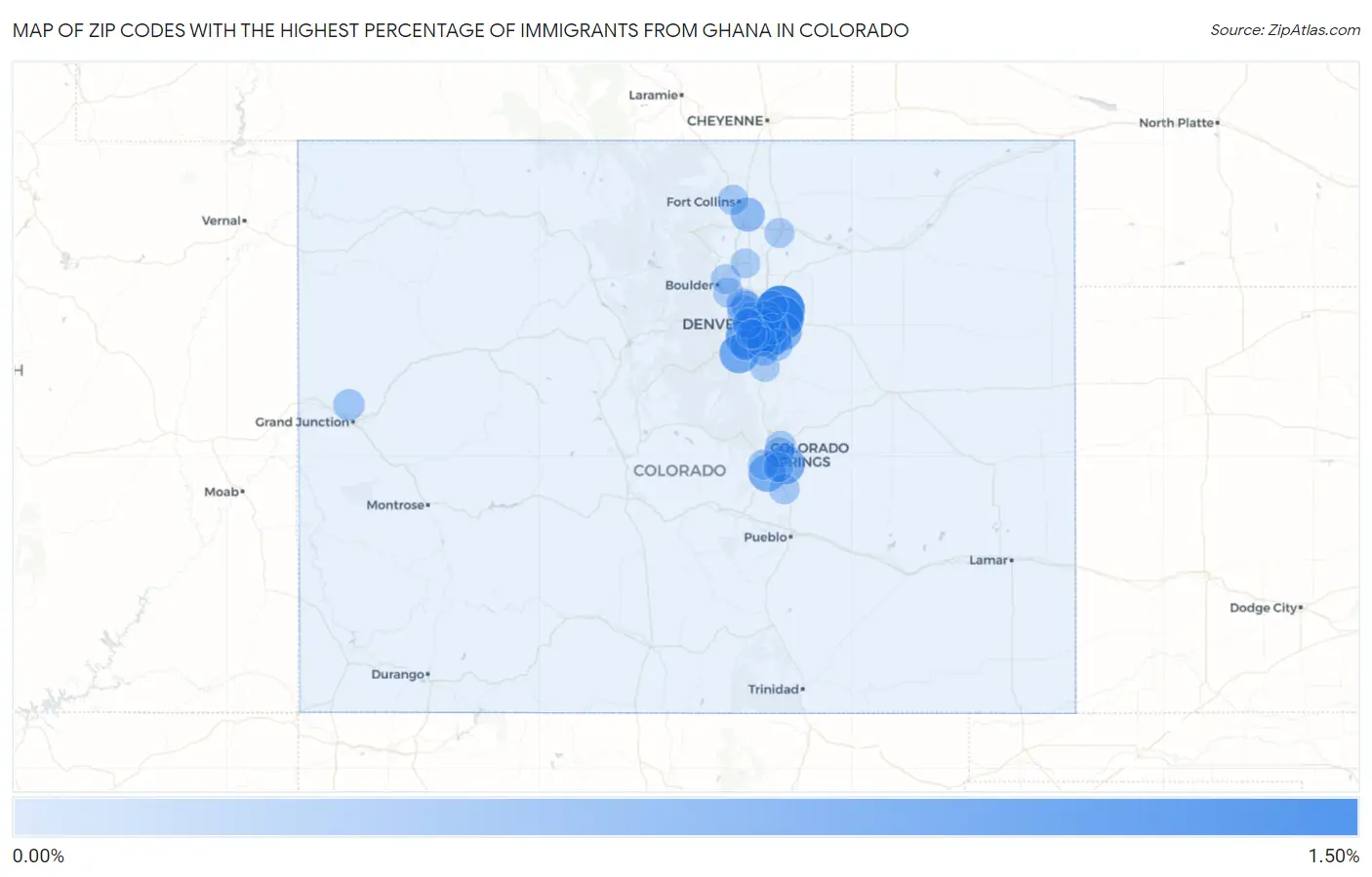 Zip Codes with the Highest Percentage of Immigrants from Ghana in Colorado Map