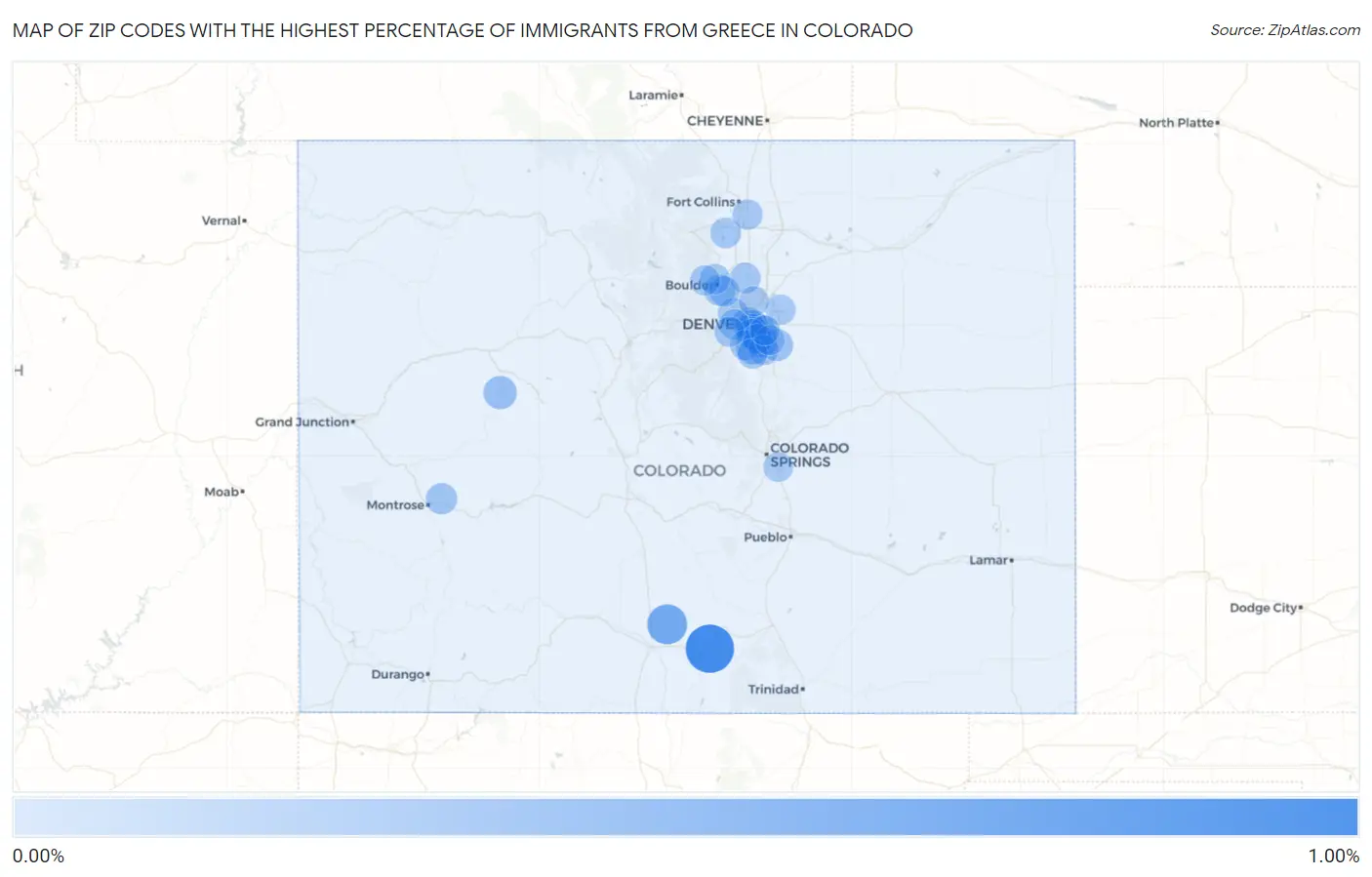 Zip Codes with the Highest Percentage of Immigrants from Greece in Colorado Map