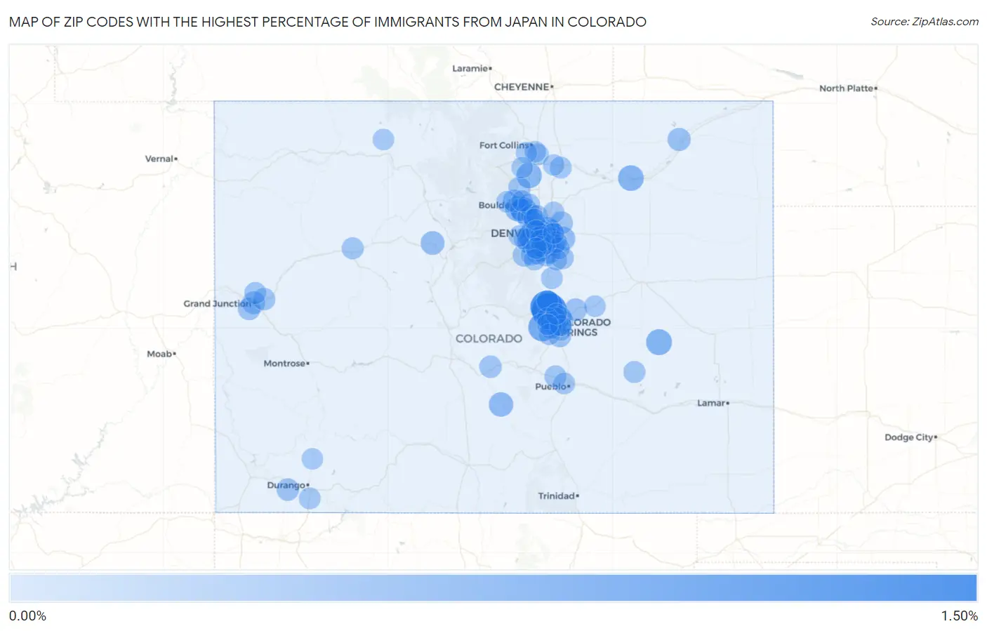 Zip Codes with the Highest Percentage of Immigrants from Japan in Colorado Map