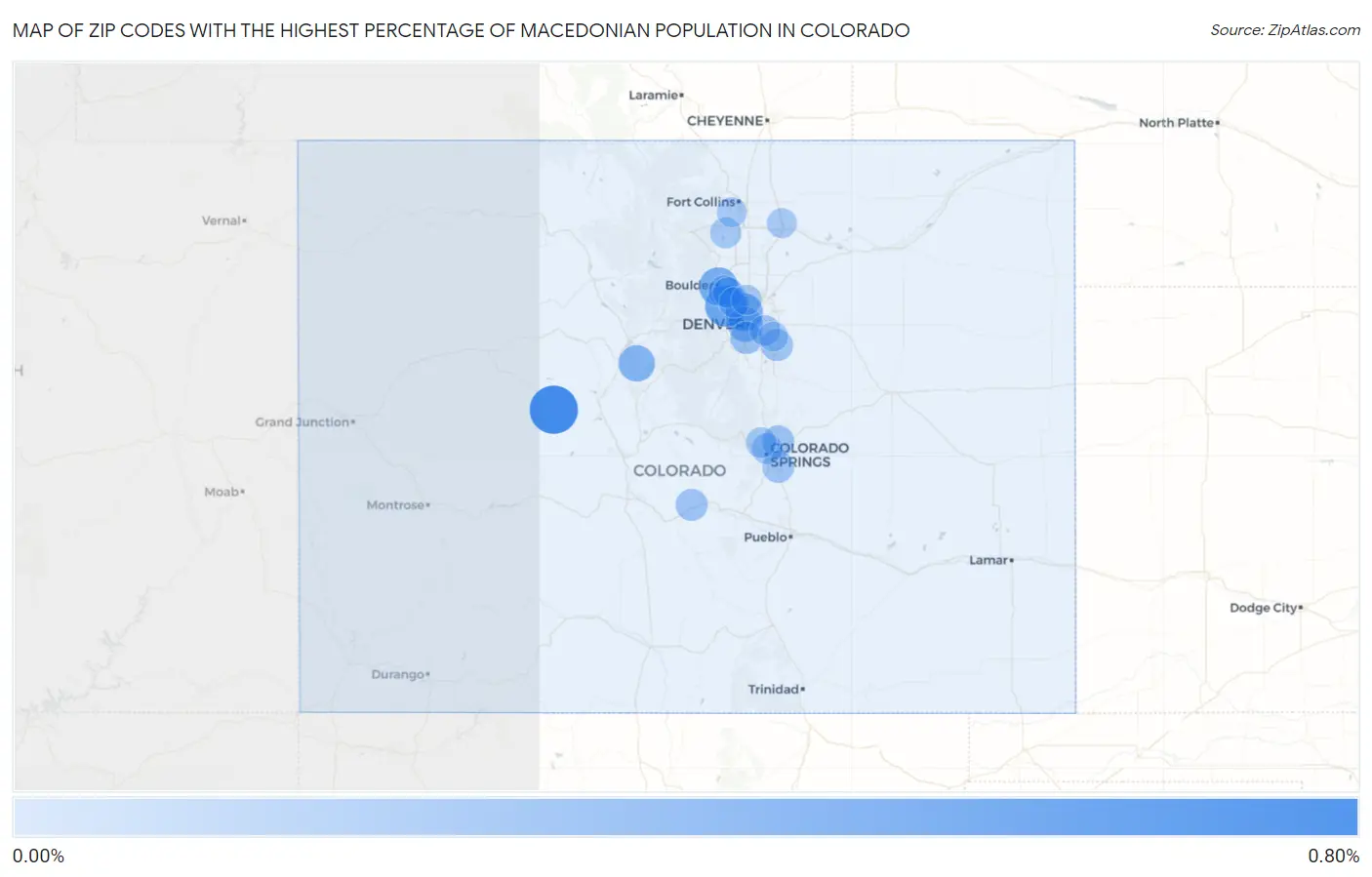 Zip Codes with the Highest Percentage of Macedonian Population in Colorado Map