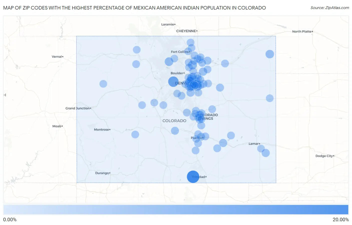 Zip Codes with the Highest Percentage of Mexican American Indian Population in Colorado Map