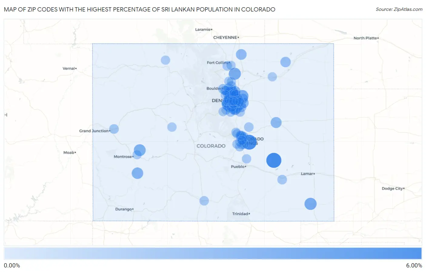Zip Codes with the Highest Percentage of Sri Lankan Population in Colorado Map