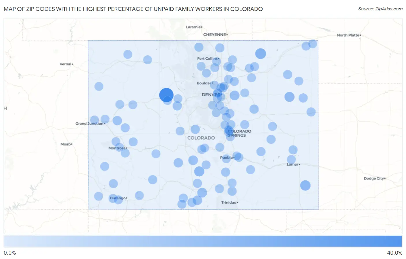 Zip Codes with the Highest Percentage of Unpaid Family Workers in Colorado Map
