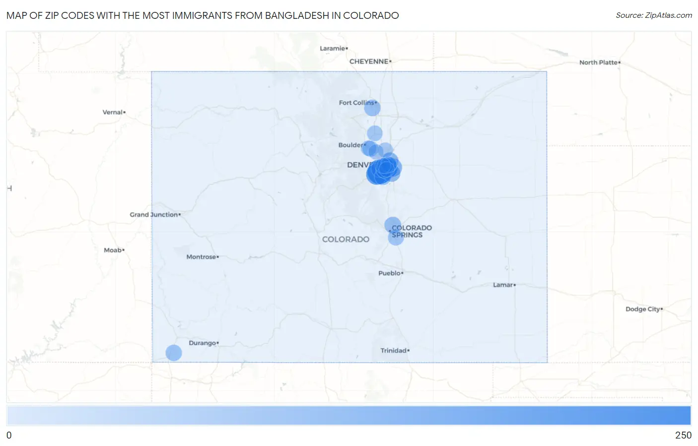 Zip Codes with the Most Immigrants from Bangladesh in Colorado Map