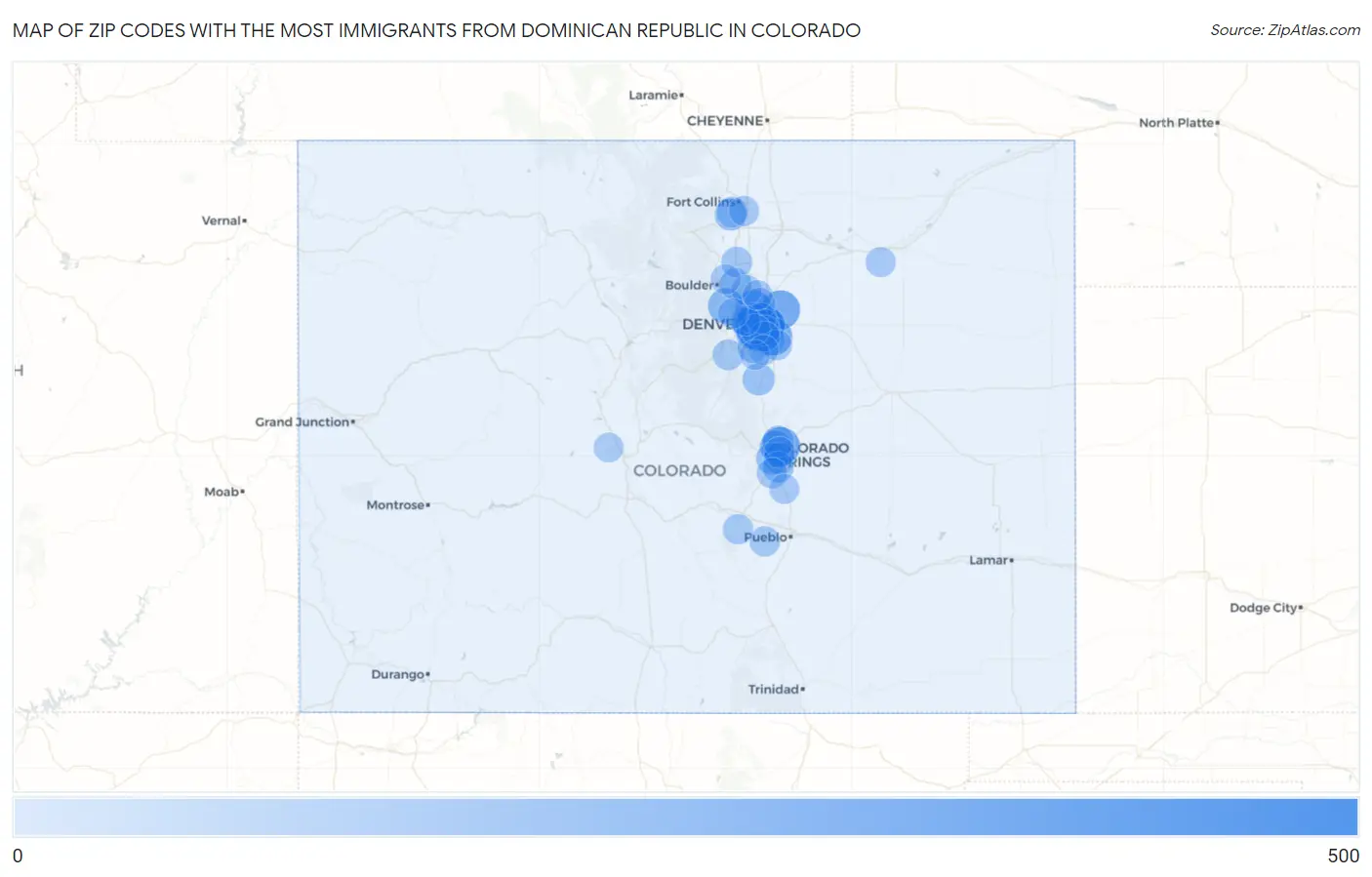 Zip Codes with the Most Immigrants from Dominican Republic in Colorado Map
