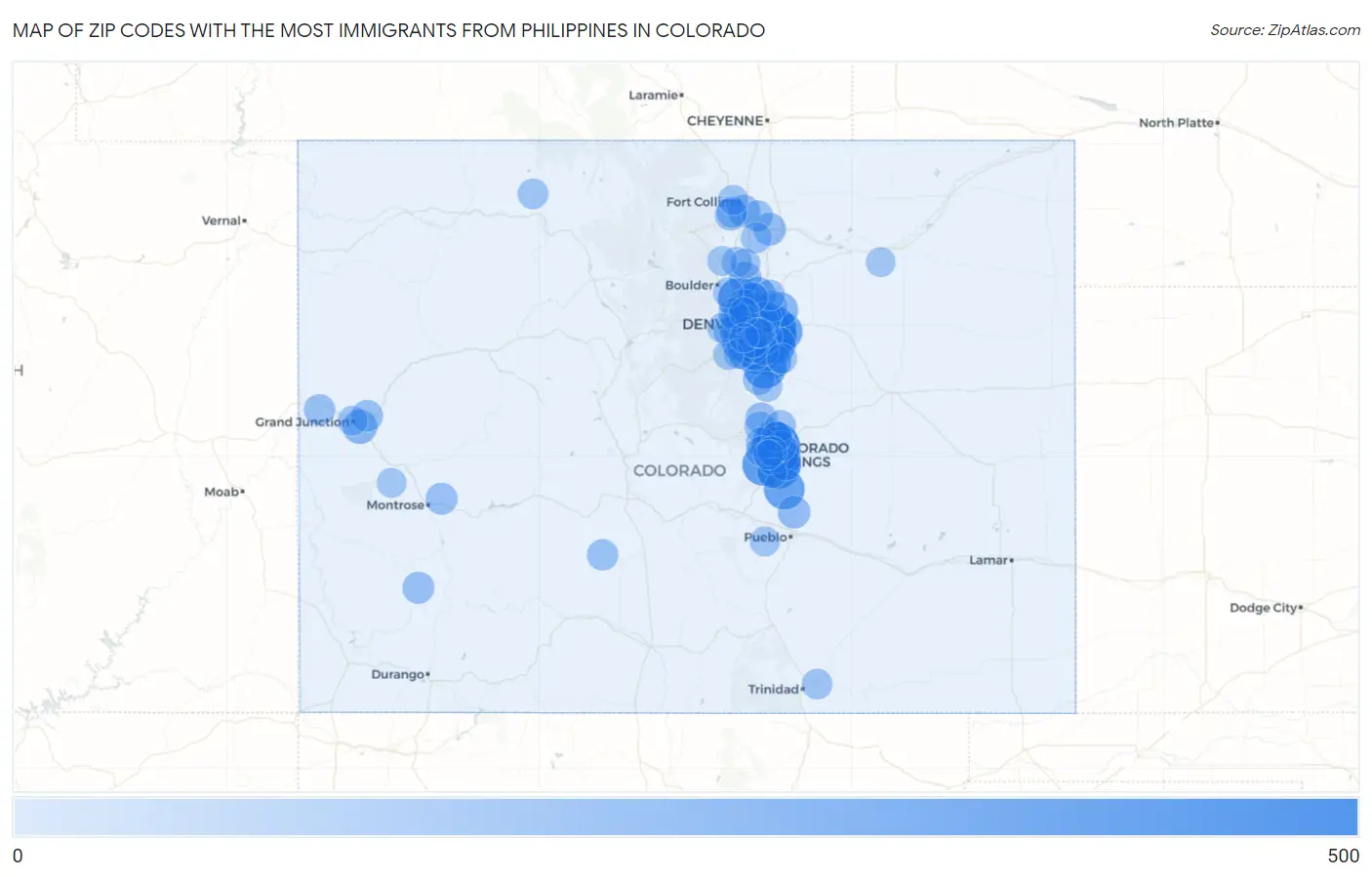 Zip Codes with the Most Immigrants from Philippines in Colorado Map